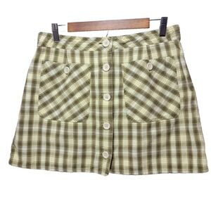 American Eagle Schoolgirl Plaid Mini Skirt Womens Sz 14 Button Front Pockets